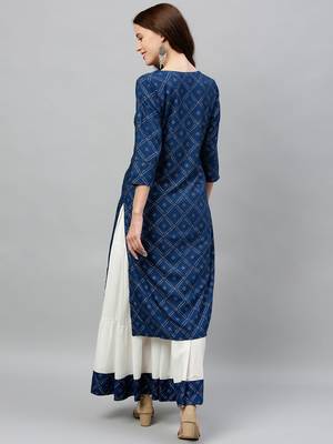 Navy Rayon stitched   kurta  with     Skirt 2