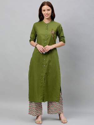 GREEN Cotton stitched   Kurta with     Palazzo 1