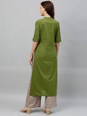 GREEN Cotton stitched   Kurta with     Palazzo 2