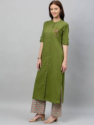 GREEN Cotton stitched   Kurta with     Palazzo 3