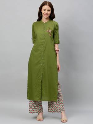 GREEN Cotton stitched   Kurta with     Palazzo 4