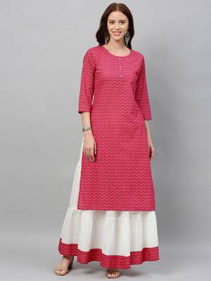 Pink Cotton stitched   kurta  with     Skirt 1