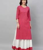 Pink Cotton stitched   kurta  with     Skirt