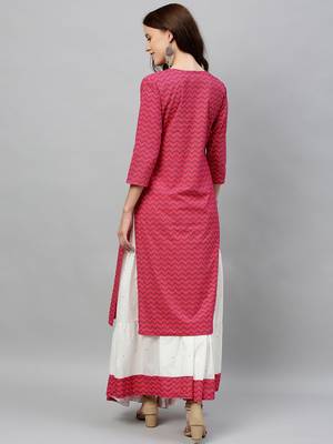 Pink Cotton stitched   kurta  with     Skirt 2