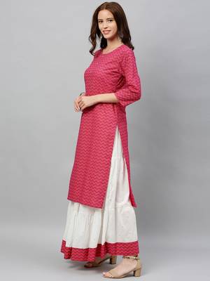 Pink Cotton stitched   kurta  with     Skirt 3