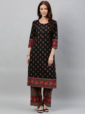 Black Cotton stitched   Kurta with     Palazzo 1