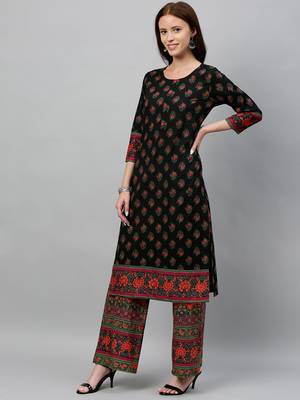 Black Cotton stitched   Kurta with     Palazzo 3