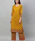 Mustard Cotton stitched   Kurta with     Palazzo