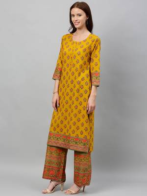 Mustard Cotton stitched   Kurta with     Palazzo 3