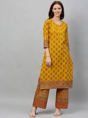 Mustard Cotton stitched   Kurta with     Palazzo 4