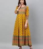 Mustard Cotton stitched   kurta