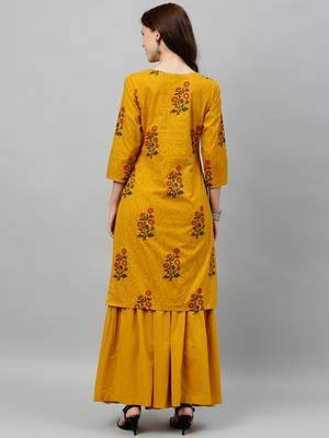 Mustard Cotton stitched   Kurta  with     Sharara 2