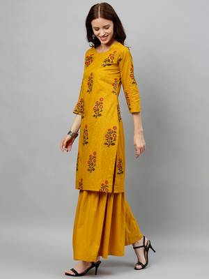 Mustard Cotton stitched   Kurta  with     Sharara 3