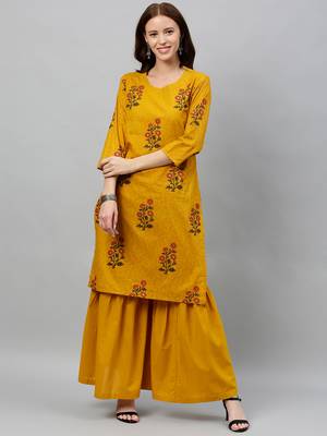 Mustard Cotton stitched   Kurta  with     Sharara 4