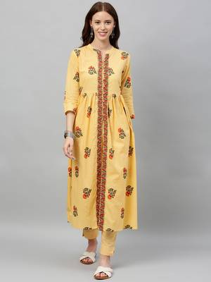 Beige Cotton stitched   Kurta  with     Pant 1