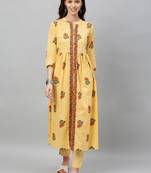 Beige Cotton stitched   Kurta  with     Pant