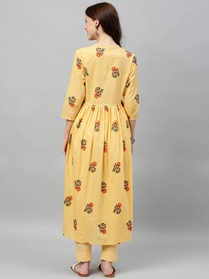 Beige Cotton stitched   Kurta  with     Pant 2