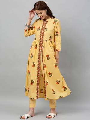 Beige Cotton stitched   Kurta  with     Pant 3