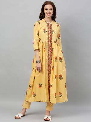 Beige Cotton stitched   Kurta  with     Pant 4