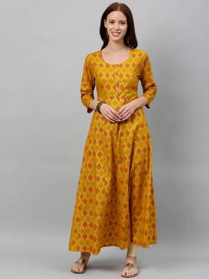 Mustard Cotton stitched   kurta 1
