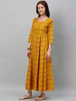 Mustard Cotton stitched   kurta 3