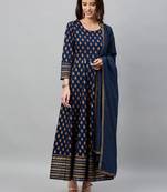 Blue Rayon stitched   Anarkali  with     Jacket