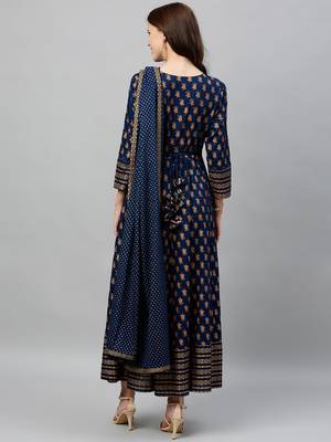 Blue Rayon stitched   Anarkali  with     Jacket 2