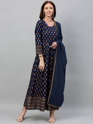 Blue Rayon stitched   Anarkali  with     Jacket 4