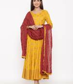 Mustard Rayon stitched   Anarkali  with     Jacket