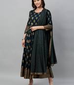 Teal Rayon stitched   Anarkali  with     Jacket