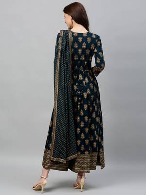 Teal Rayon stitched   Anarkali  with     Jacket 2