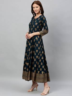 Teal Rayon stitched   Anarkali  with     Jacket 3