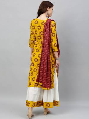 Mustard Rayon stitched   Kurta with     Palazzo with     Dupatta 2