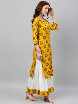Mustard Rayon stitched   Kurta with     Palazzo with     Dupatta 3