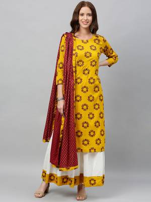 Mustard Rayon stitched   Kurta with     Palazzo with     Dupatta 4