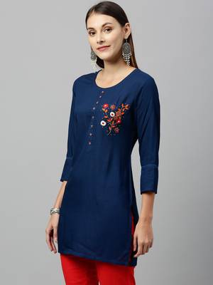 Teal Rayon stitched   kurta 3