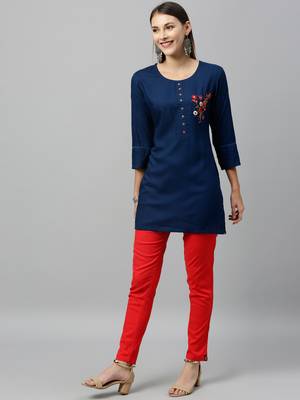 Teal Rayon stitched   kurta 4