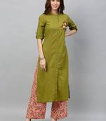 Green Cotton stitched   Kurta with     Palazzo