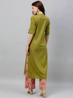 Green Cotton stitched   Kurta with     Palazzo 2