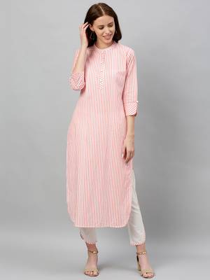 Peach Cotton stitched   Kurta  with     Pant 1