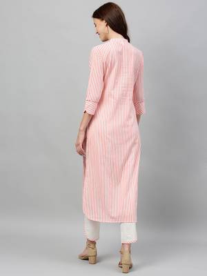 Peach Cotton stitched   Kurta  with     Pant 2
