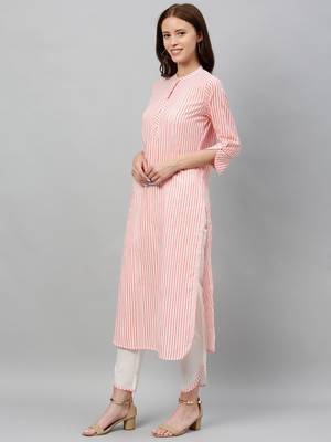 Peach Cotton stitched   Kurta  with     Pant 3