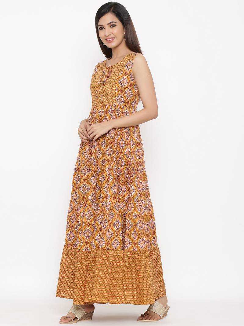 Mustard Cotton stitched   kurta