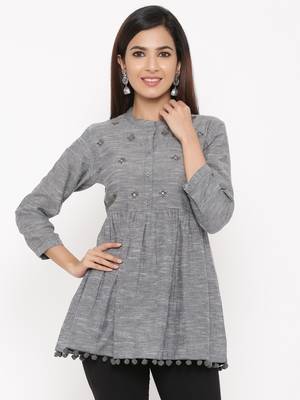 Dark Grey Cotton stitched   kurta 1