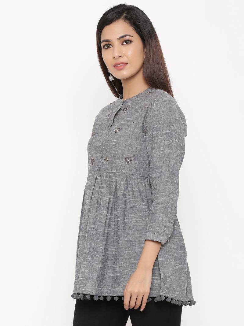 Dark Grey Cotton stitched   kurta