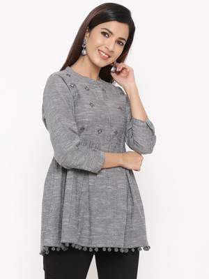 Dark Grey Cotton stitched   kurta 4