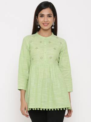 Parrot Green Cotton stitched   kurta 1