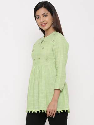 Parrot Green Cotton stitched   kurta 3