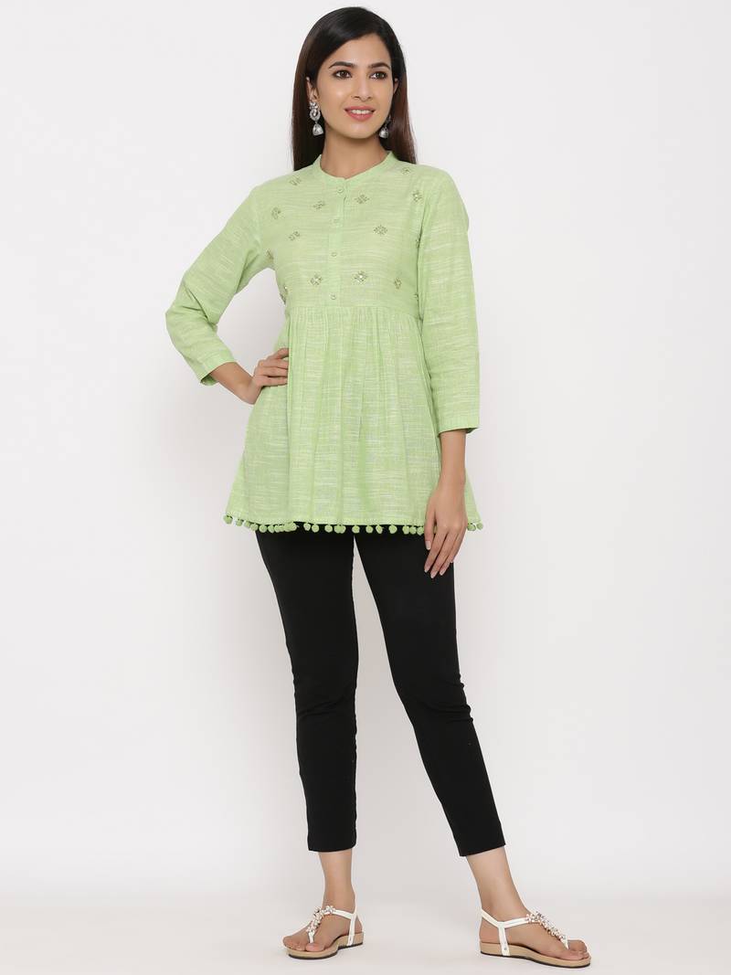 Parrot Green Cotton stitched   kurta