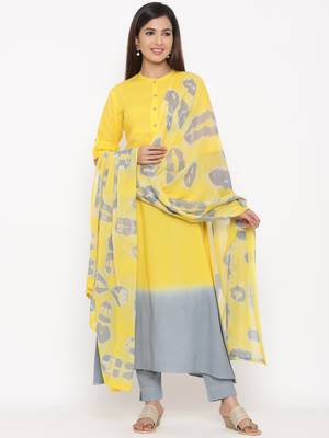Yellow Cotton stitched   Kurta with     Palazzo with     Dupatta 1